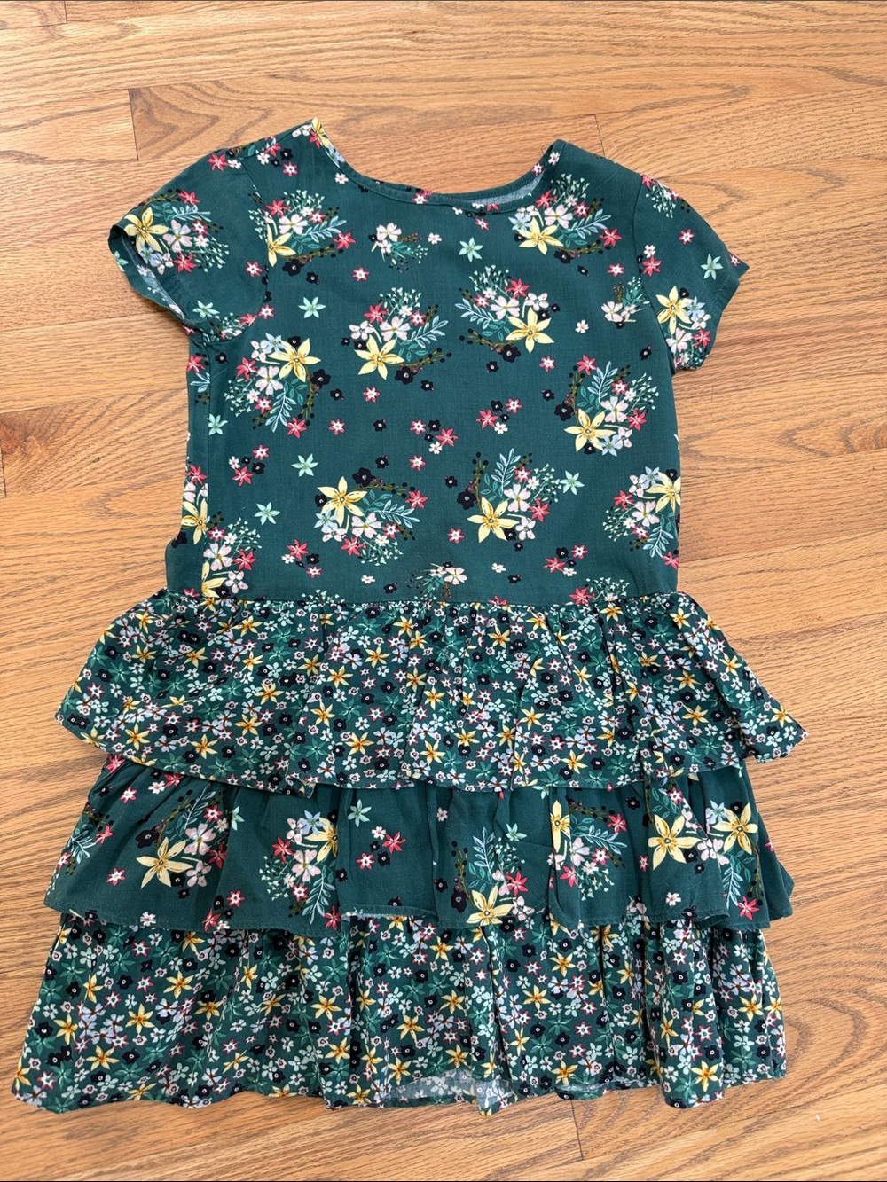 GAP Dark Green Floral Tiered Ruffle Dress